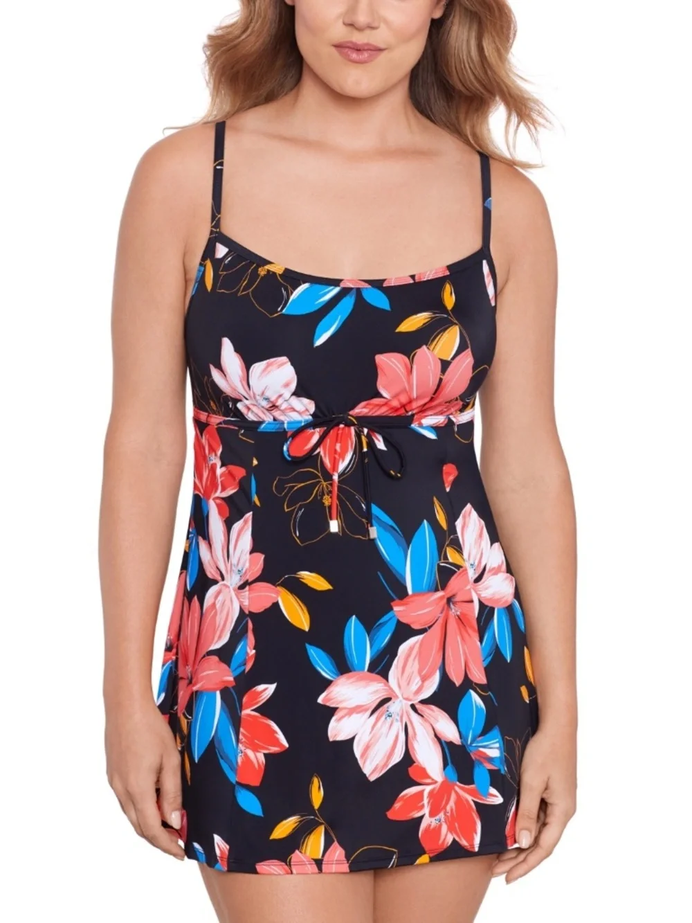 Swim Solutions Women's Floral-Print Empire Swim Dress,Floral Park